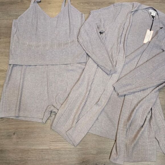 Cupcakes & Cashmere 3-PC Ribbed Cardigan, Short, Cami Pajama Set - Picture 3 of 6